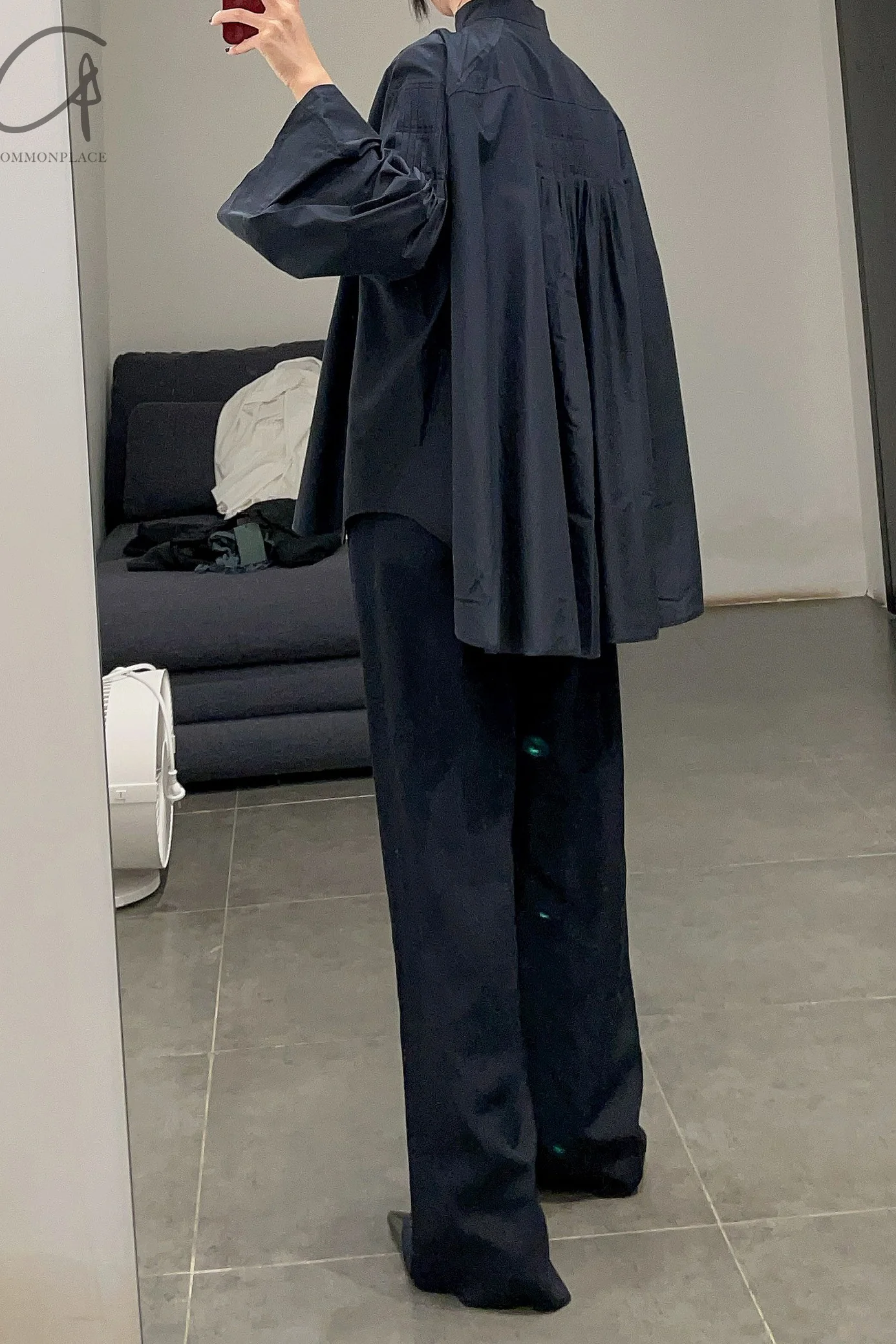 mame kurogouchi viscose hemp high waist pants MM22SS PT036 navy blue - Image 27
