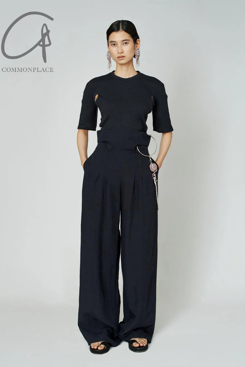 mame kurogouchi viscose hemp high waist pants MM22SS PT036 navy blue - Image 7