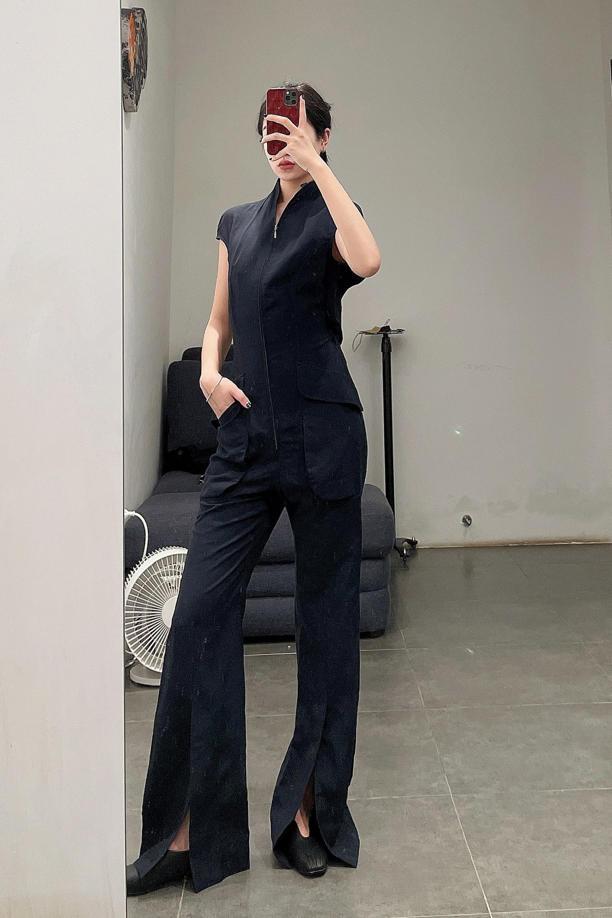 mame kurogouchi viscose hemp sleeveless skydiving suit MM22SS DR034 navy blue - Image 14