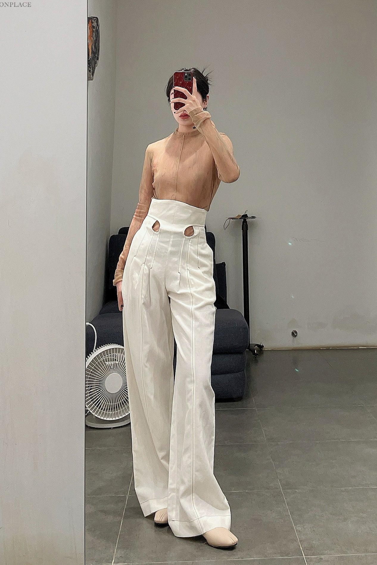 mame kurogouchi viscose linen high waist pants MM22SS PT036 white - Image 13