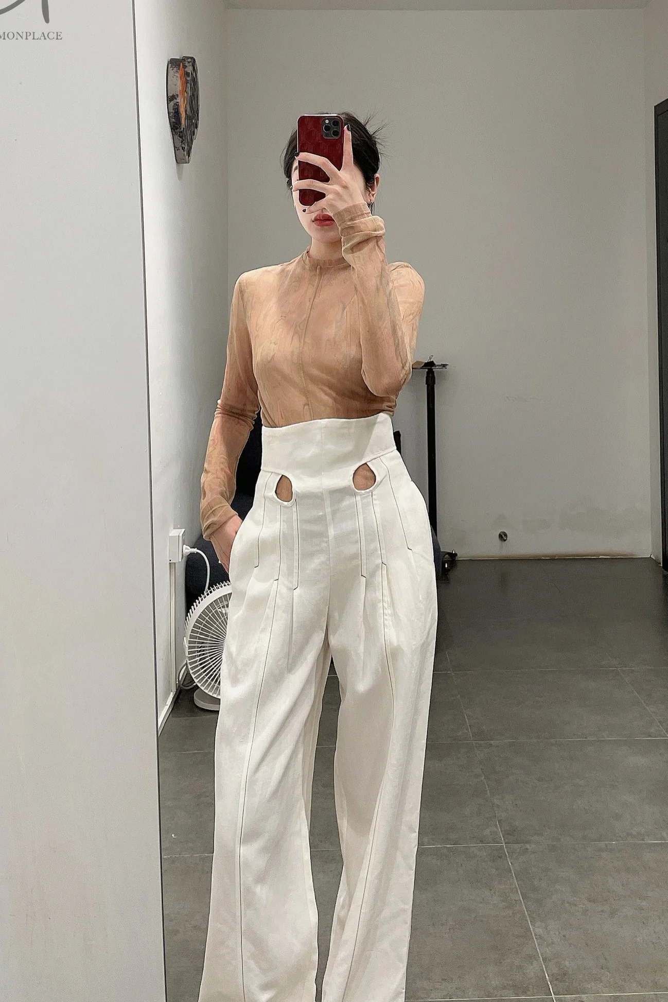 mame kurogouchi viscose linen high waist pants MM22SS PT036 white - Image 14