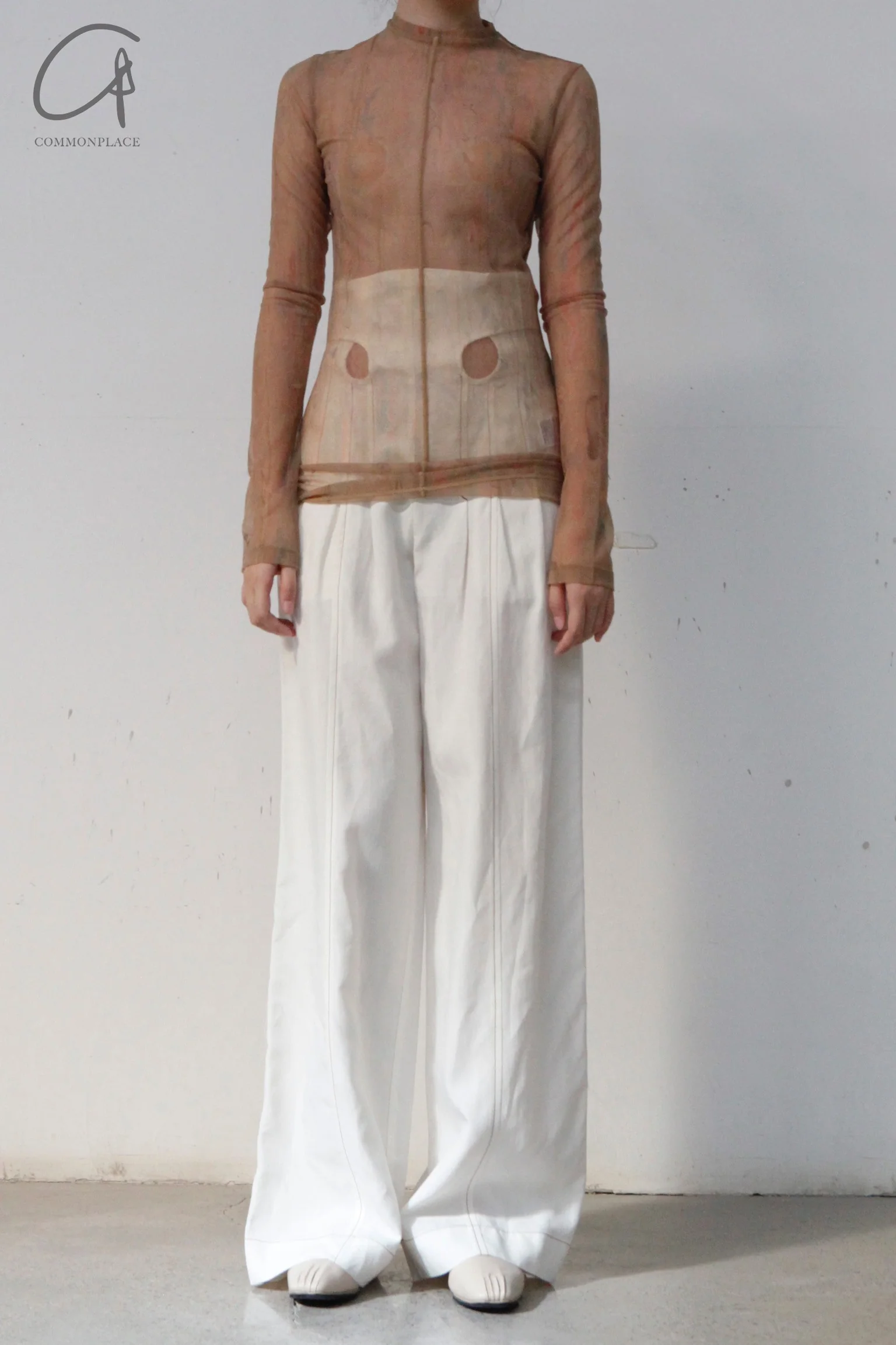 mame kurogouchi viscose linen high waist pants MM22SS PT036 white - Image 2
