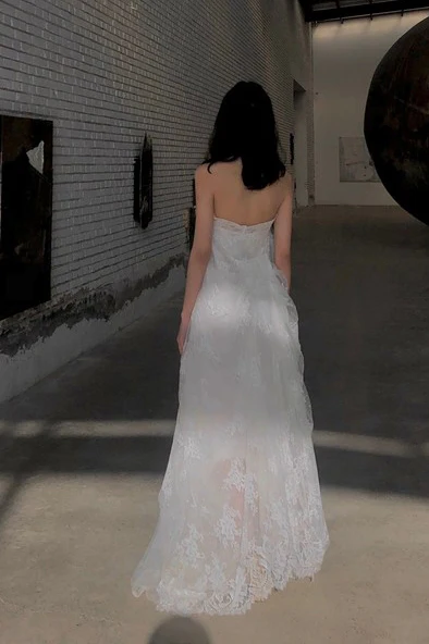 Marc Le Bihan Haute Couture Collection Silk Fairy Maxi Dress with Embroidered Lace MLB-21331-MIBAI Off-White - Image 13