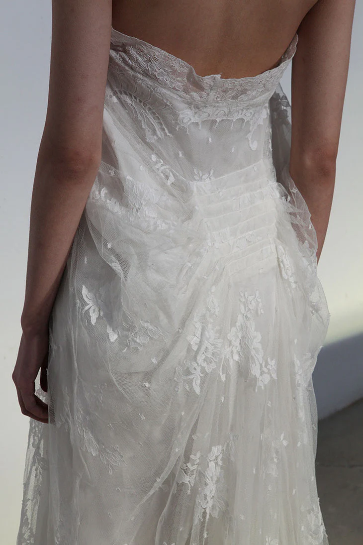 Marc Le Bihan Haute Couture Collection Silk Fairy Maxi Dress with Embroidered Lace MLB-21331-MIBAI Off-White - Image 3
