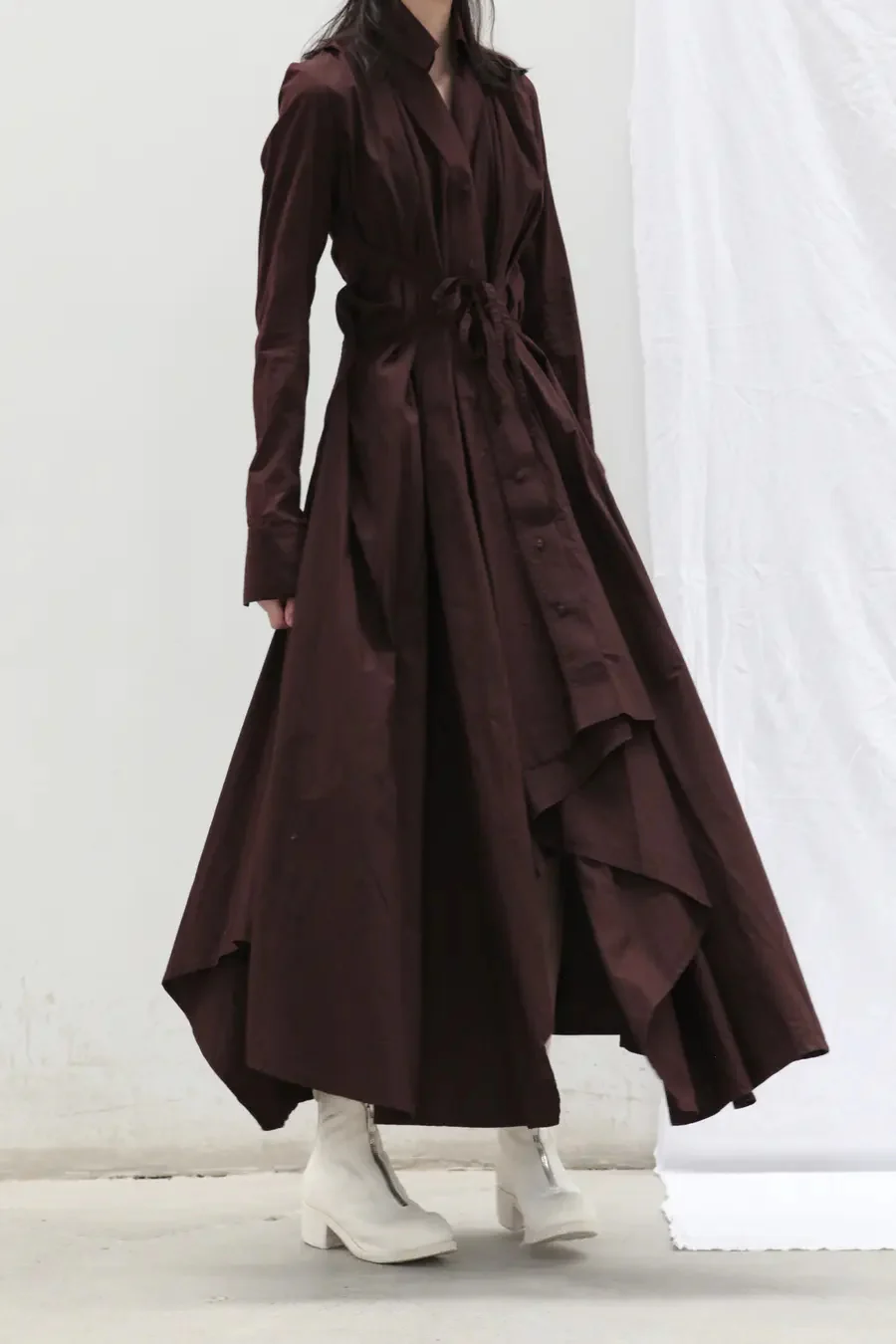 marc le bihan 2150 front pleated dress aubergine - Image 2