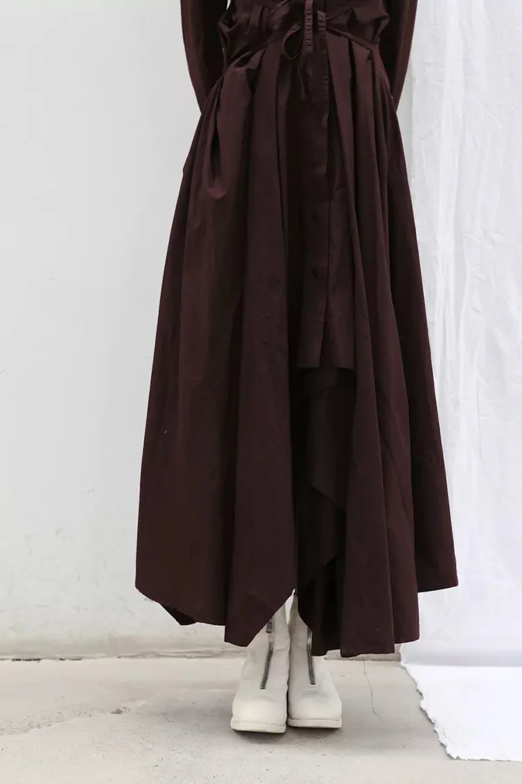 marc le bihan 2150 front pleated dress aubergine - Image 6