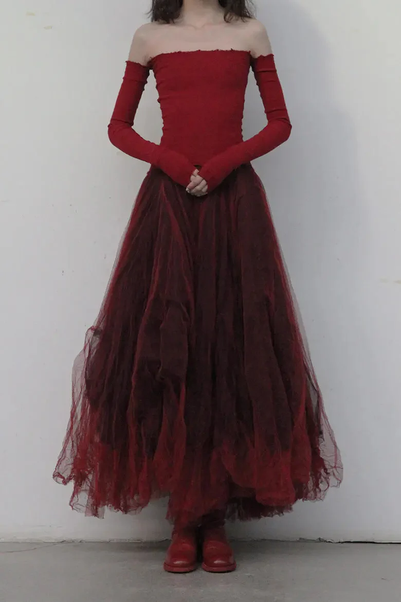 Marc Le Bihan 21908 Shrink Silk Ballet Dress Flat Shoulder Series Triple Tulle Skin-friendly MLB-21908-HONG Red - Image 3