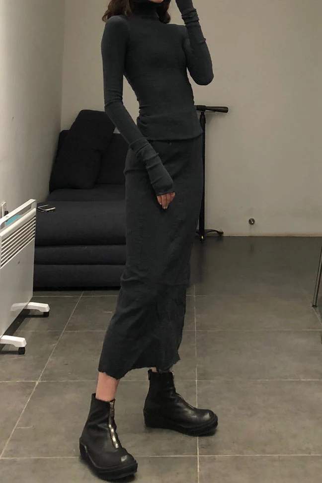 Marc Le Bihan 21915 Silk Shrinkage Stretch One-Piece Dress Collection French High-Level Handmade MLB-21915-SHENHUI Dark Gray PMLB4 - Image 5