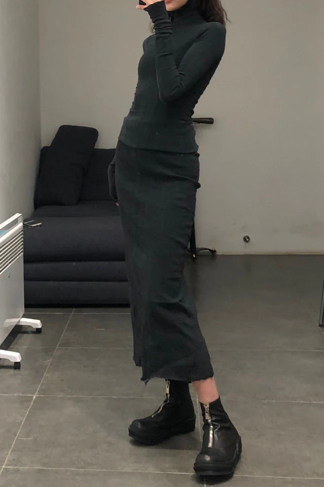 Marc Le Bihan 21915 Silk Shrinkage Stretch One-Piece Dress Collection French High-Level Handmade MLB-21915-SHENHUI Dark Gray PMLB4 - Image 6