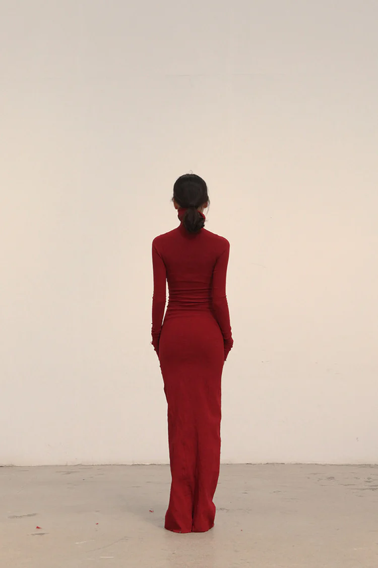 Marc Le Bihan 21915 Silk Shrinkage Stretch One-Piece Dress Collection French High-Level Handmade MLB-21915-HONG Red PMLB4 - Image 5