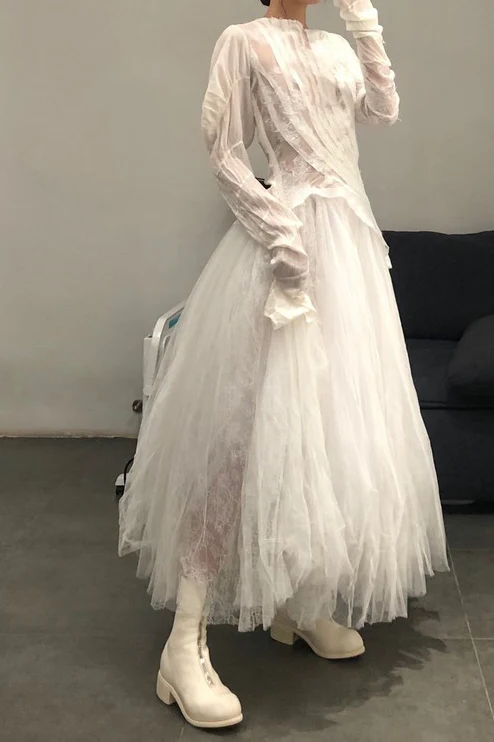 marc le bihan MLB-25000-BAI puffy lace skirt 4-layer yarn white - Image 5
