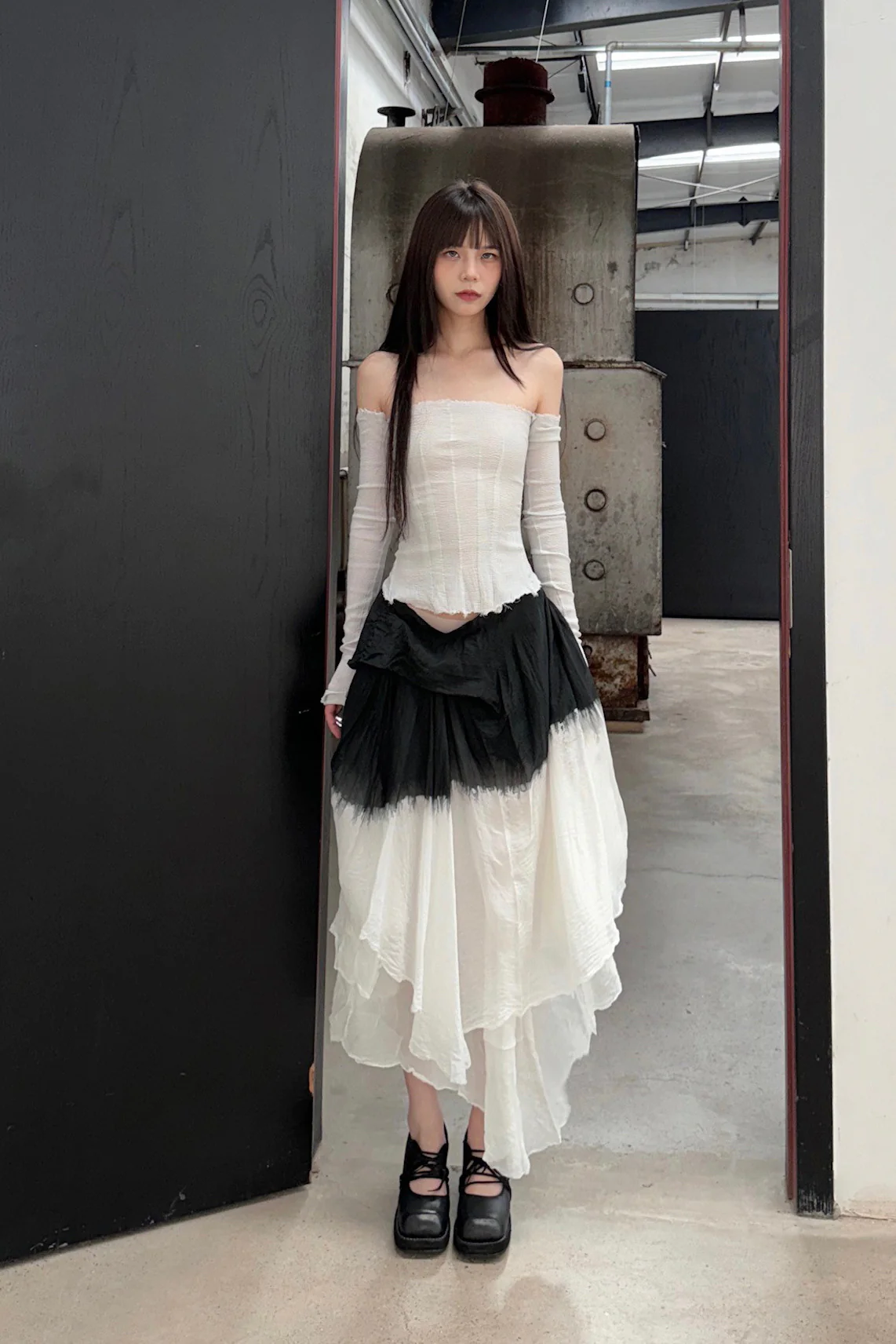 Marc Le Bihan 2502 colorblock skirt France Handmade MLB-2502-HEIBAI Black and white - Image 11