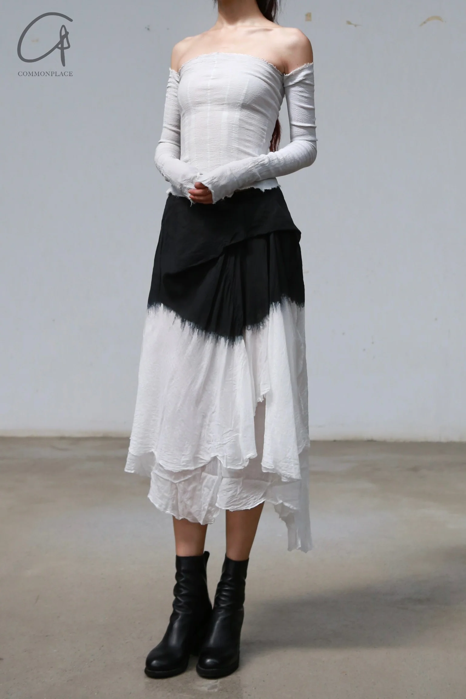 Marc Le Bihan 2502 colorblock skirt France Handmade MLB-2502-HEIBAI Black and white - Image 7