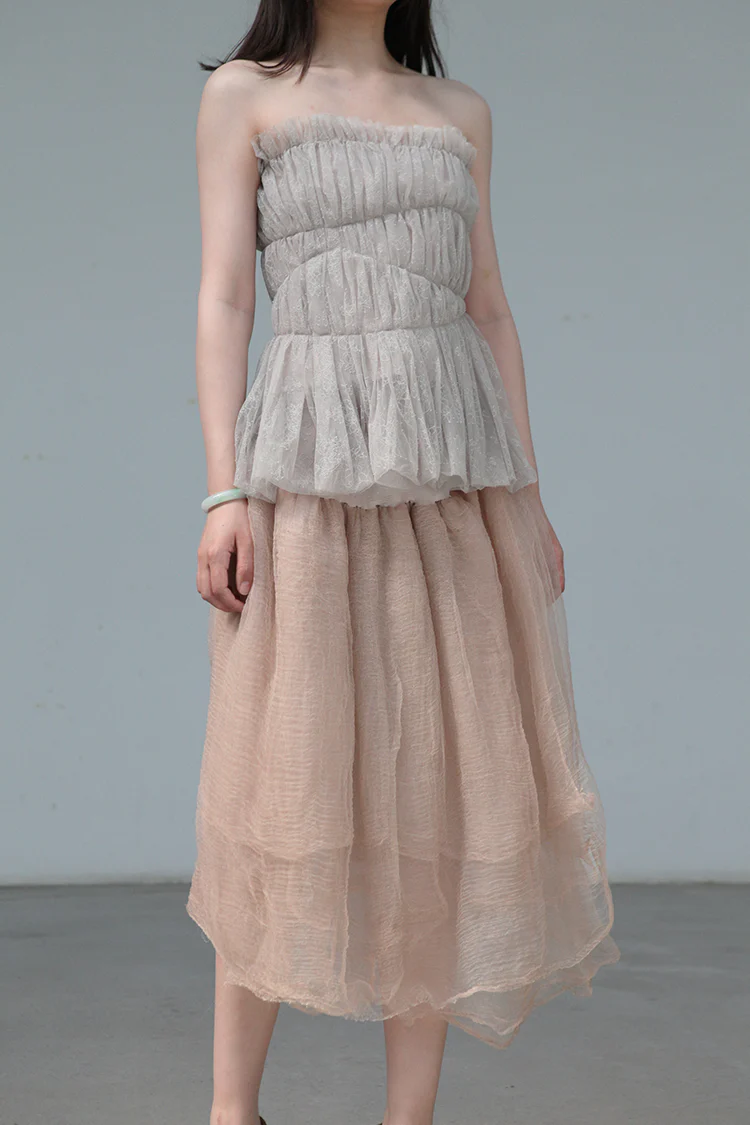 Marc Le Bihan Silk Skirt Six-layer Tulle 25930 Series French Hand-dyed MLB-25930-SKIN Skin Color - Image 16