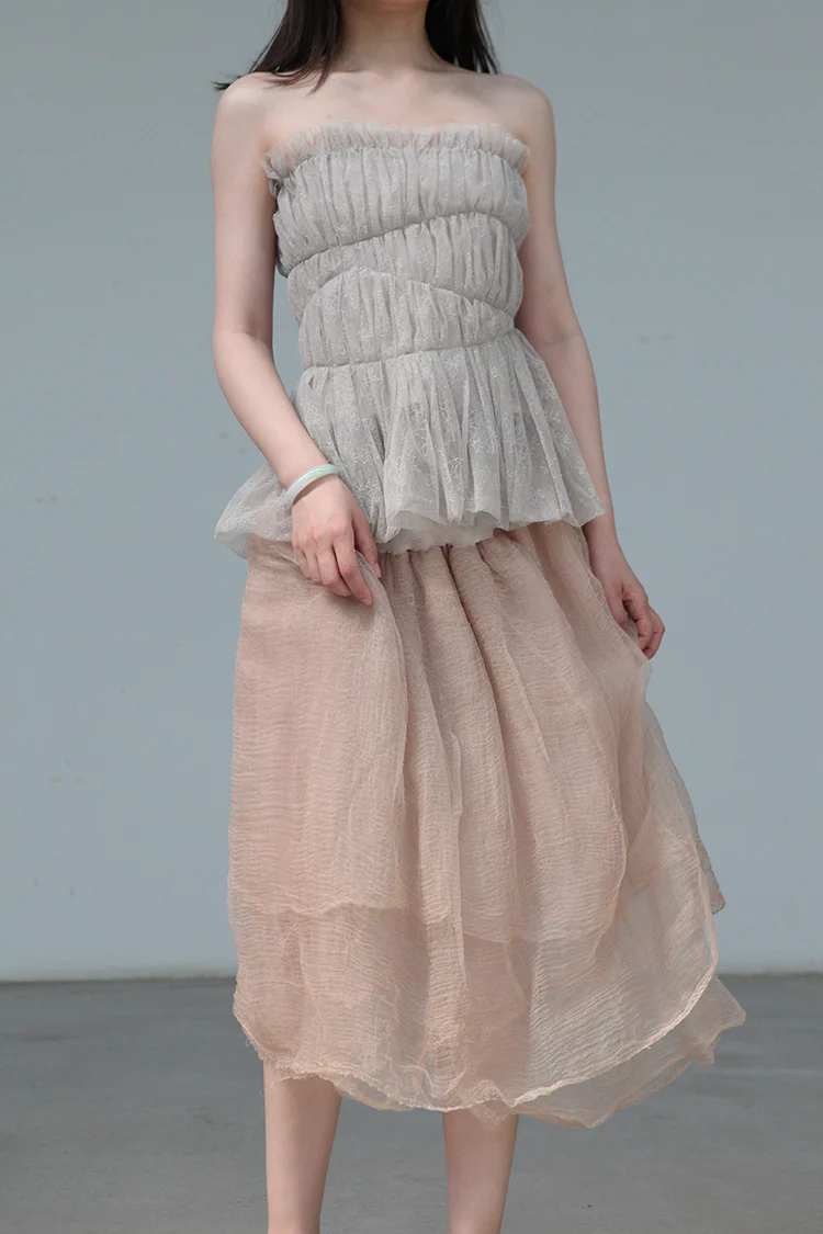 Marc Le Bihan Silk Skirt Six-layer Tulle 25930 Series French Hand-dyed MLB-25930-SKIN Skin Color - Image 17