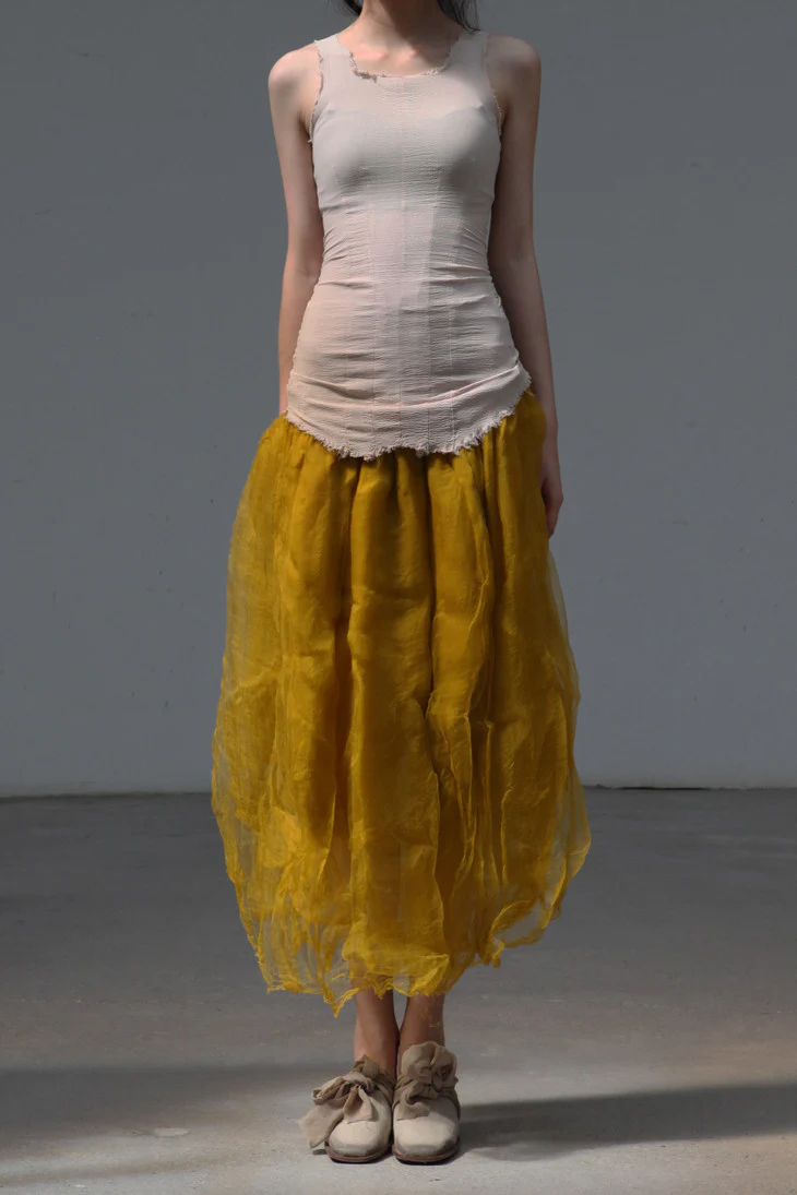 marc le bihan 25930 yellow silk skirt - Image 3