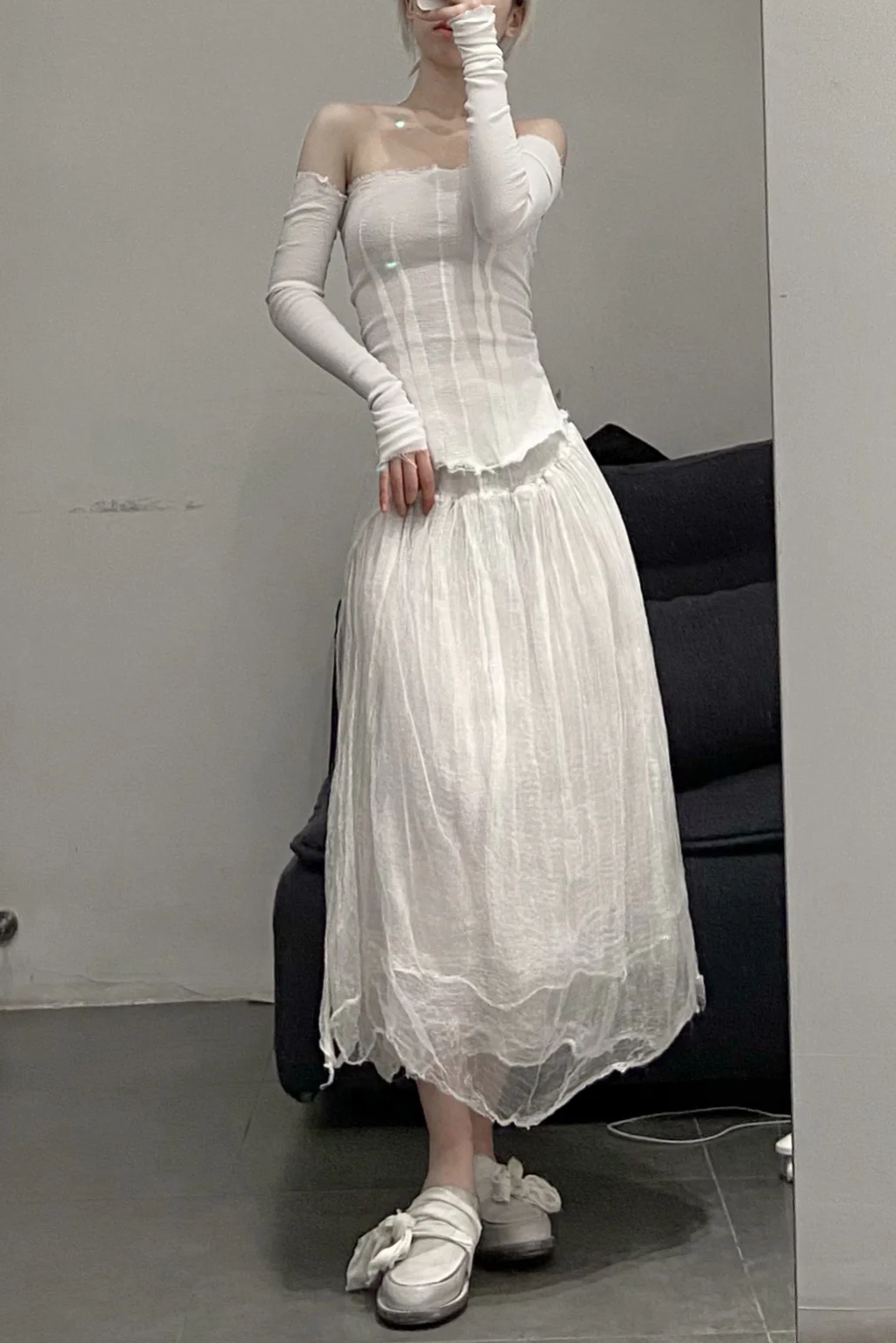 Marc Le Bihan 26916 Flat Shoulder Stretch Bottoming Tube Top T-Shirt French Handmade MLB-26916-BAI White - Image 8