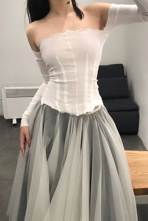 Marc Le Bihan 26916 Flat Shoulder Stretch Bottoming Tube Top T-Shirt French Handmade MLB-26916-BAI White - Image 9