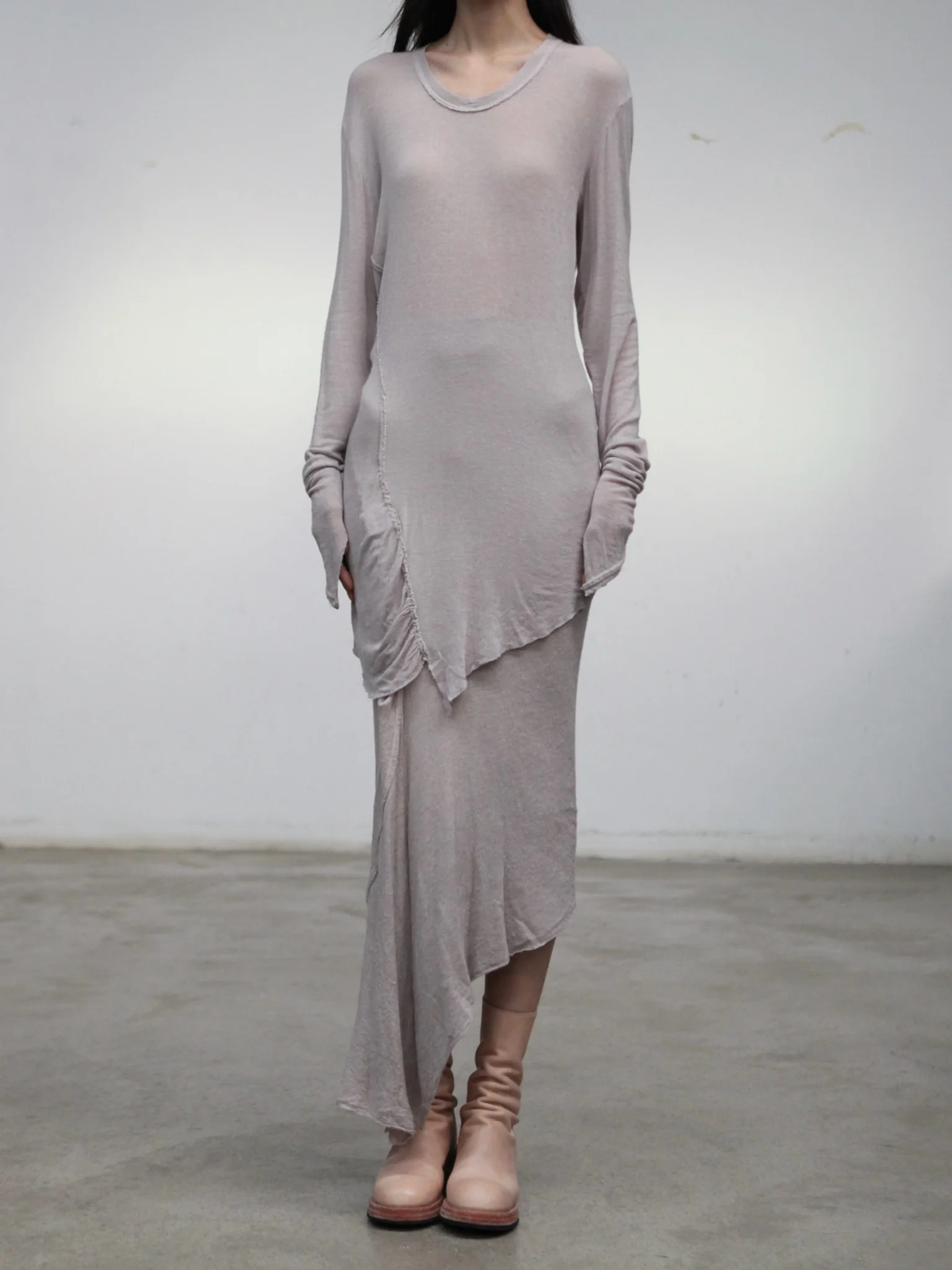 Marc Le Bihan 2802 Asymmetrical Skirt Collection, France, Handmade, MLB-2802-25AW-BEIGE - Image 3
