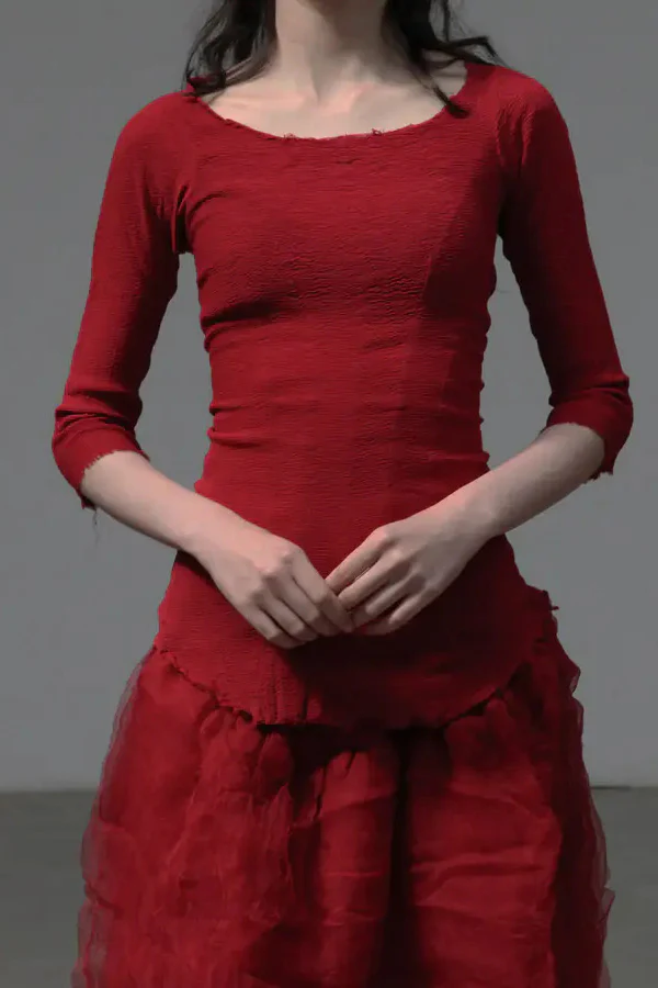 marc le bihan 3/4 sleeve stretch top 26905 RED - Image 2