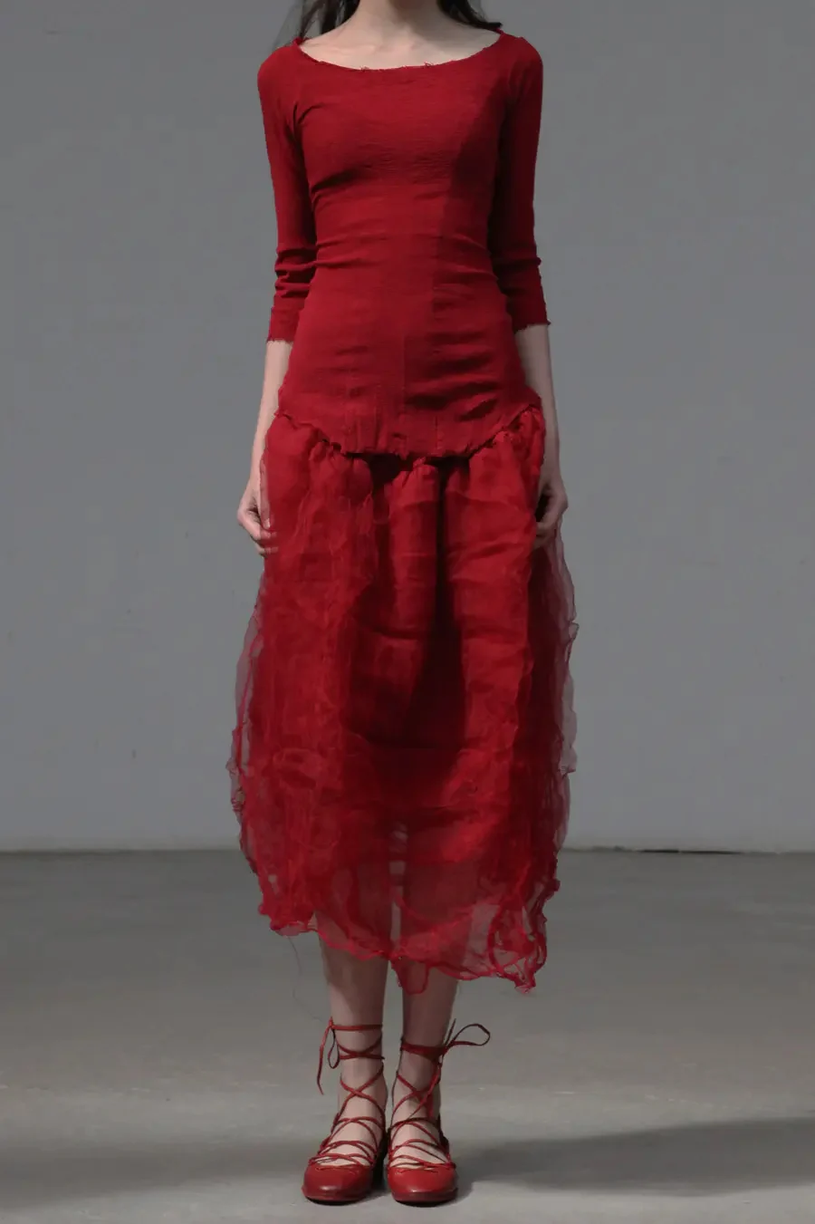 marc le bihan 3/4 sleeve stretch top 26905 RED - Image 3