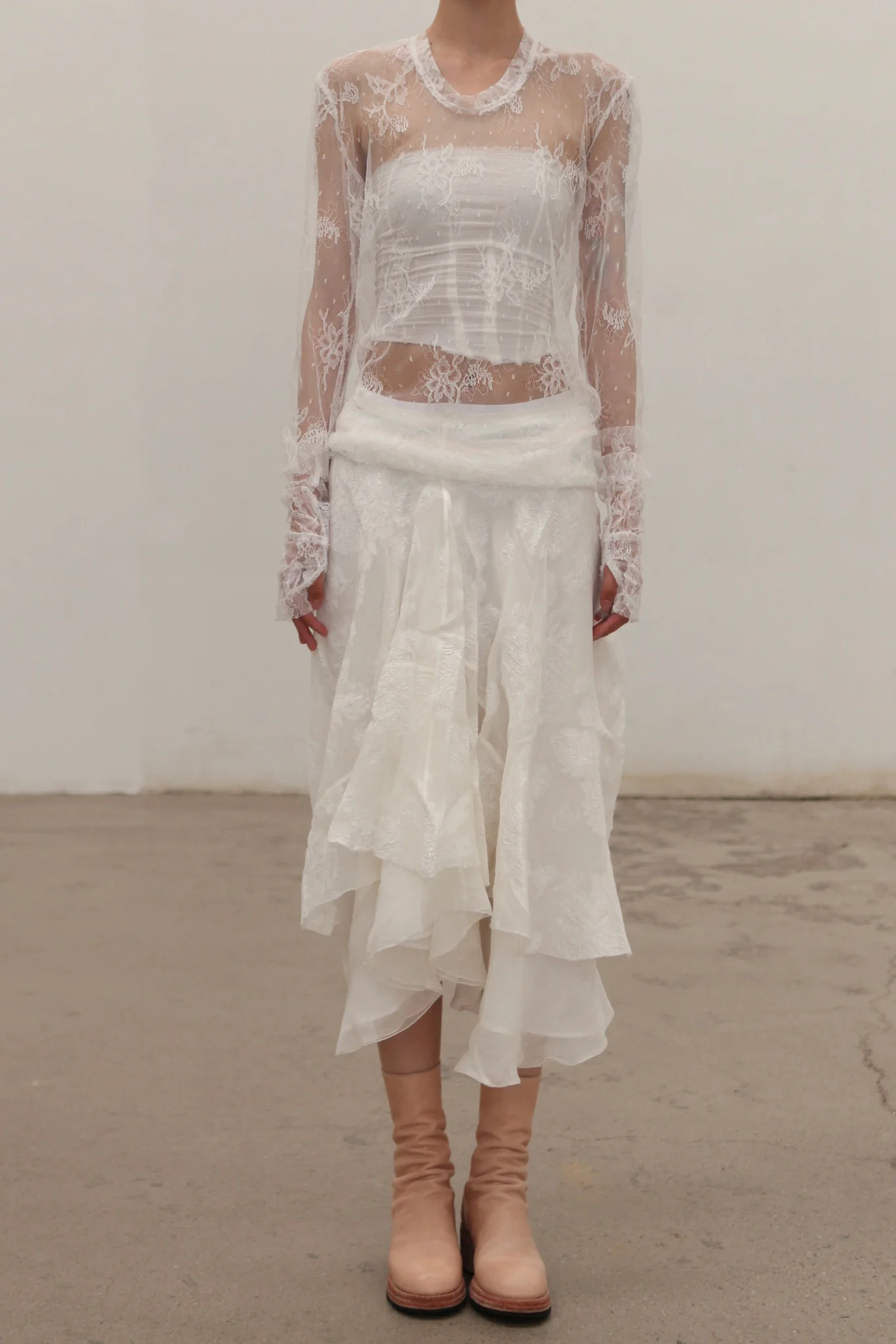 Marc Le Bihan Asymmetric Lace T-Shirt 28505 France MLB-28505-BAI White - Image 6