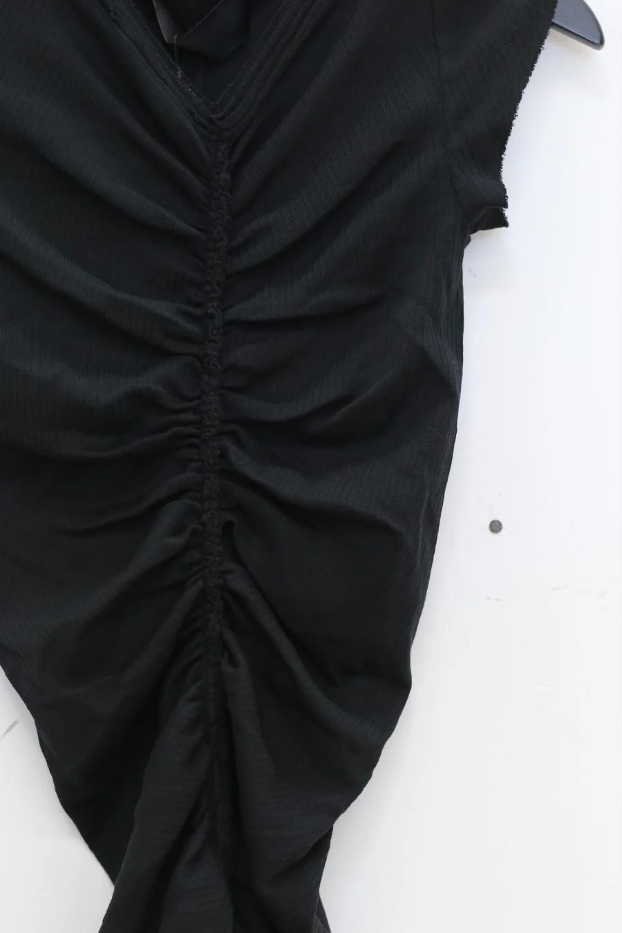 Marc Le Bihan 2830 V-neck pleated T-shirt top, handmade in France, MLB-2830-HEIW, black, 2830V - Image 2