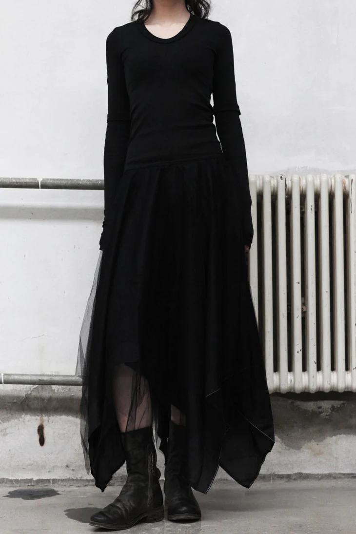 Marc Le Bihan Fake Two-piece Dress Series Three-layer Gauze Silk Skin-friendly Hand-made Plant Dyeing Daily MLB-2832-HEI Black - Image 4