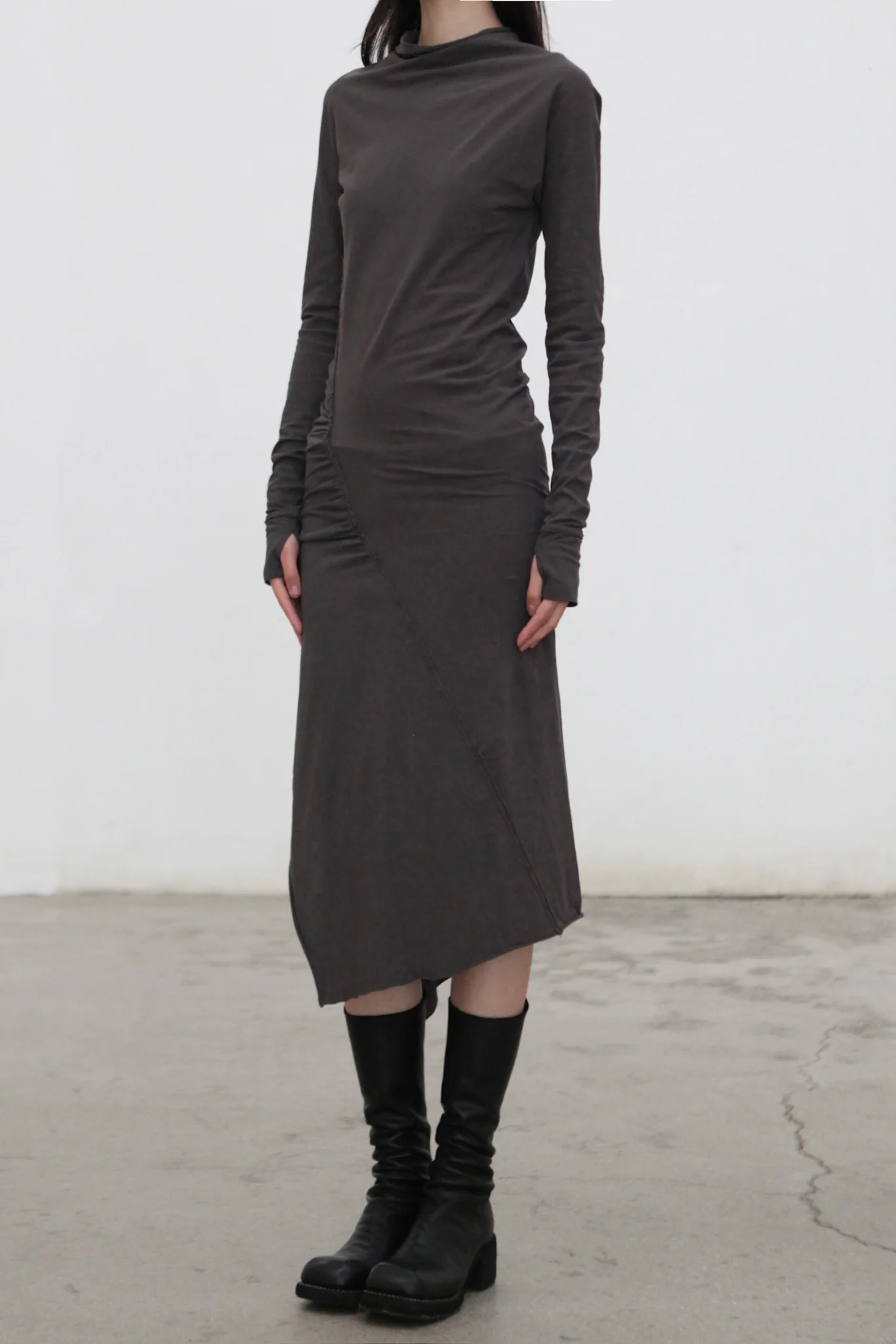 Marc Le Bihan Fall/Winter 2025 Long Lightweight Cotton Four-Seam Dress/T-Shirt 2873 MLB-2873-GRIS FONCE