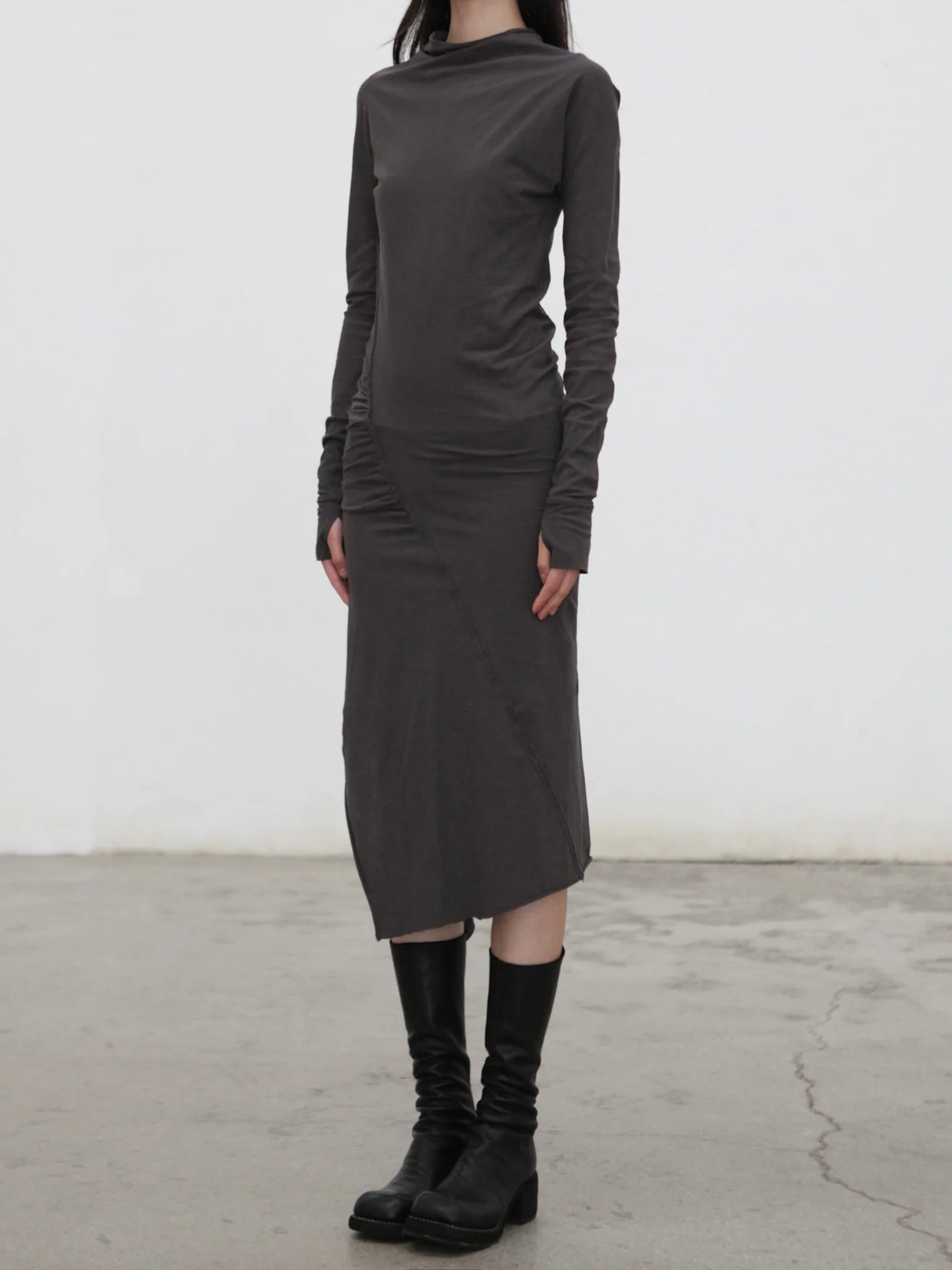 Marc Le Bihan Fall/Winter 2025 Long Lightweight Cotton Four-Seam Dress/T-Shirt 2873 MLB-2873-GRIS FONCE - Image 3