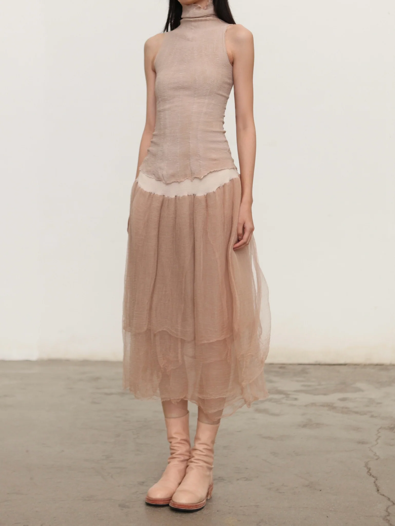 Marc Le Bihan Fall/Winter 2025 Sleeveless High-Neck Stretch Shapewear Vest MLB-26906-cream - Image 4
