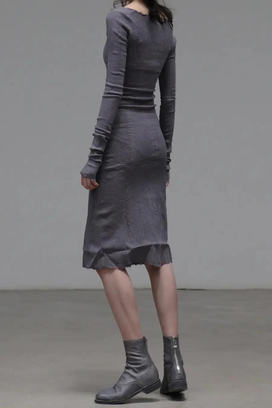 marc le bihan gray purple stretch long sleeve dress 21911 - Image 3