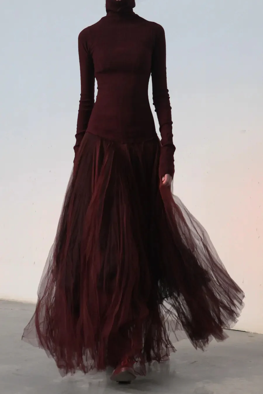 marc le bihan high neck stretch dress burgundy 21904
