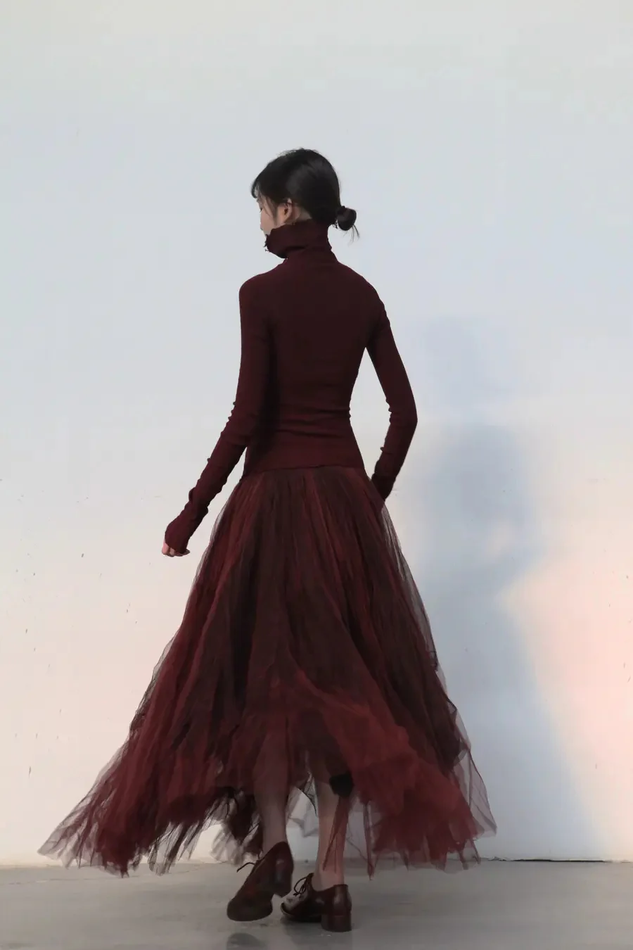 marc le bihan high neck stretch dress burgundy 21904 - Image 4