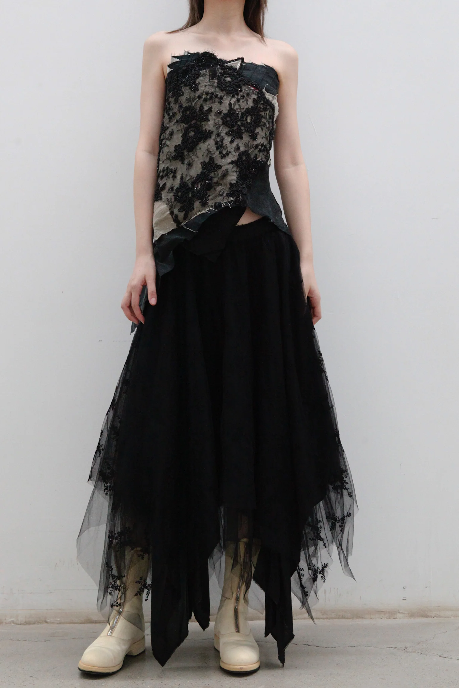 Marc Le Bihan lace embroidered skirt 2596 series plant dyeing France MLB-2596-HEILS black lace embroidery - Image 8