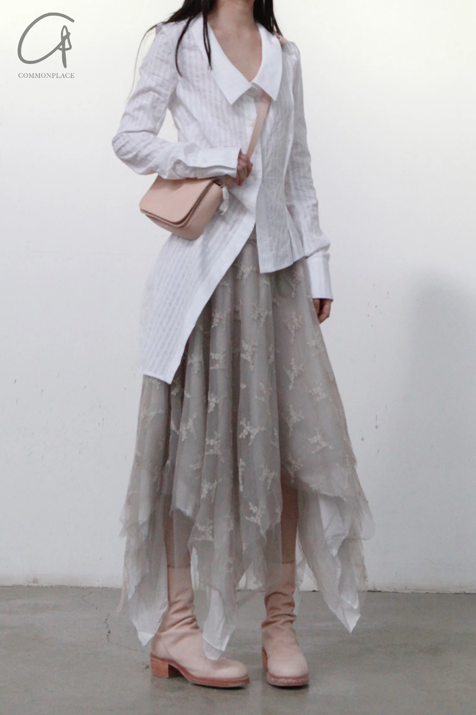 Marc Le Bihan lace embroidered skirt 2596 series plant dyeing France MLB-2596-ZZHUI PEARL GREY pearl gray lace embroidery - Image 13