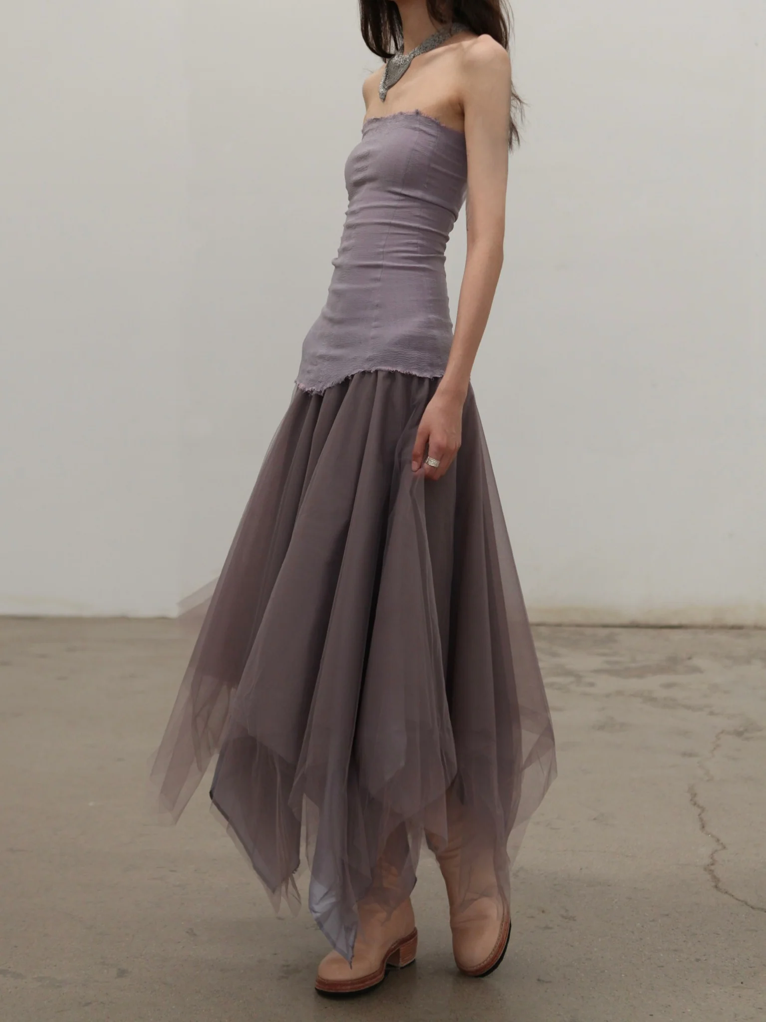Marc Le Bihan Layered Silk Colorblock Skirt Six-layer Gauze 2592 Series MLB-2592-GRANIT - Image 4