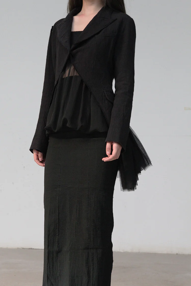 marc le bihan linen frill top 2224-E21 BLACK - Image 5