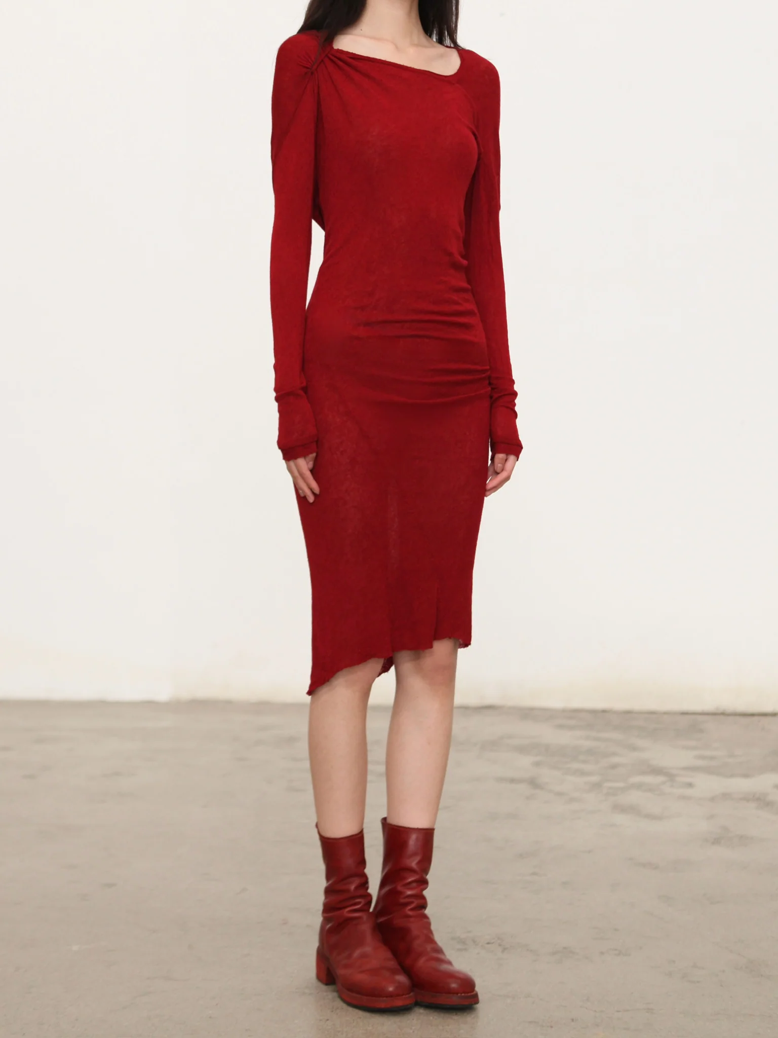 Marc Le Bihan Long-Sleeve Dress with Shoulder Support 2865 MLB-2865-25AW-GUN - Image 4
