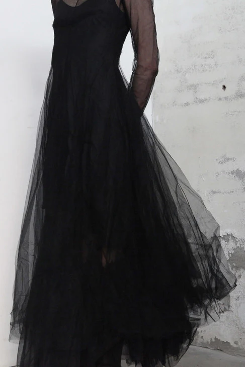 marc le bihan long sleeve gauze skirt black 2162 - Image 2