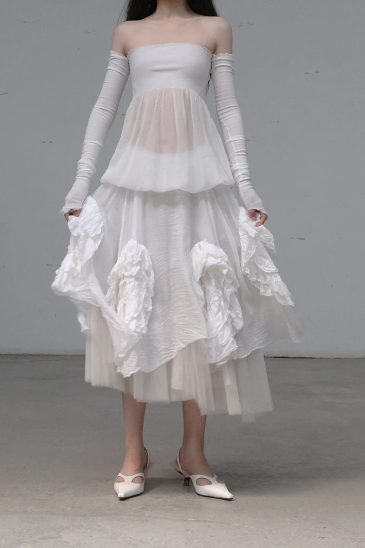 marc le bihan long sleeve off shoulder corset 26944-E21 WHITE - Image 3