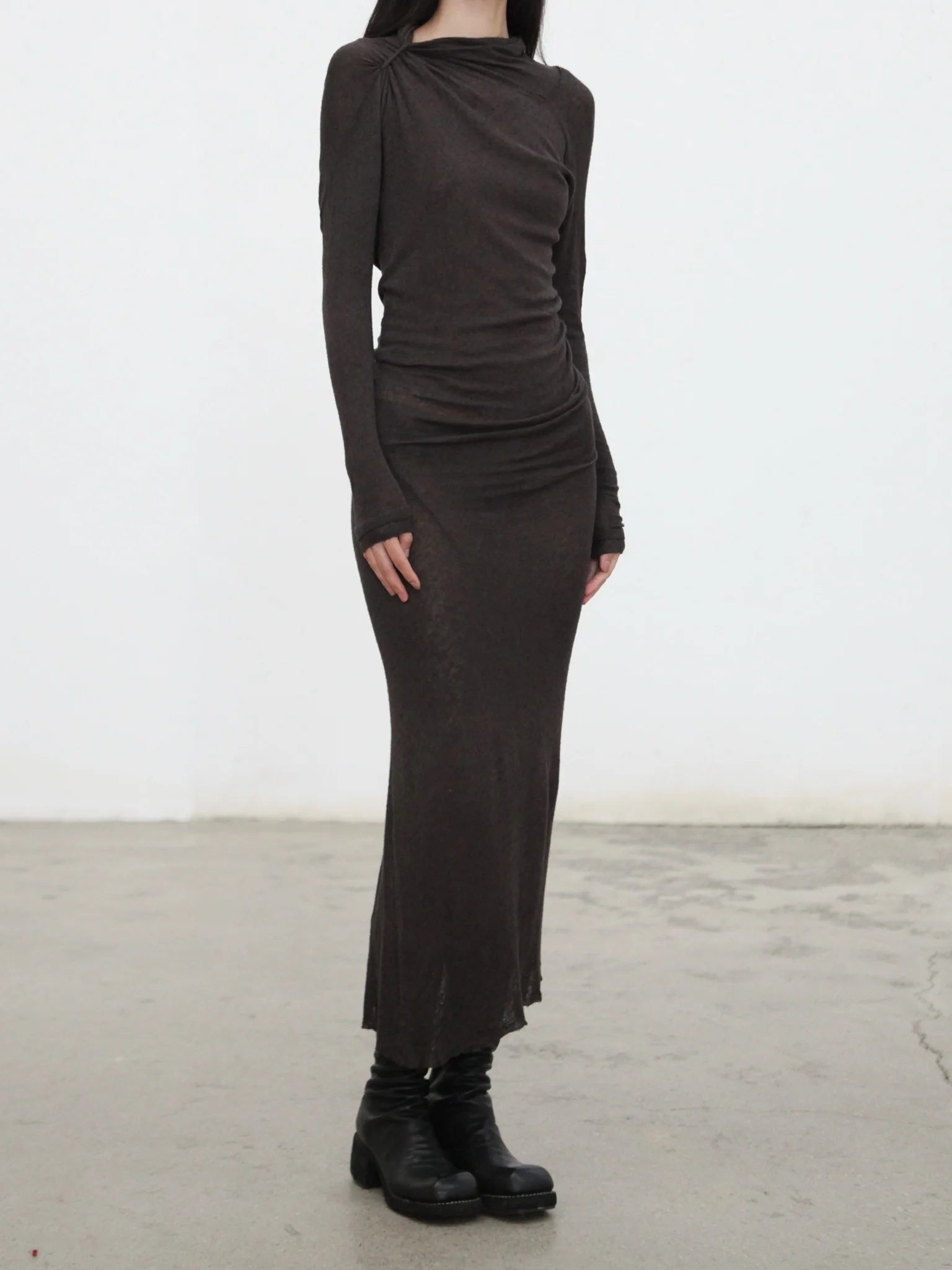 Marc Le Bihan Long-Sleeved Dress with Shoulder Ties Collection 2864 MLB-2864-MORO - Image 5