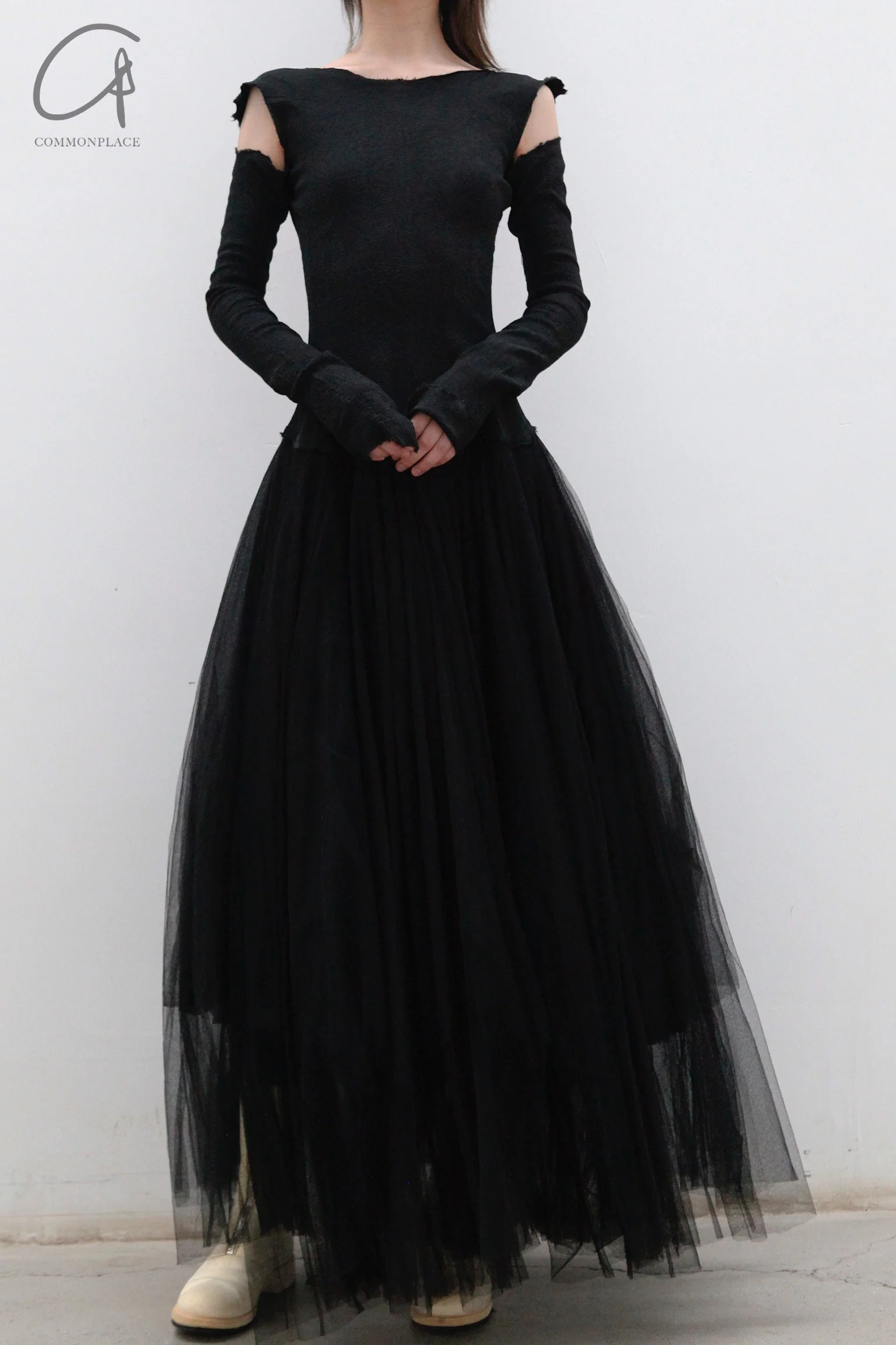 marc le bihan off shoulder long sleeve dress 21973 E23 black