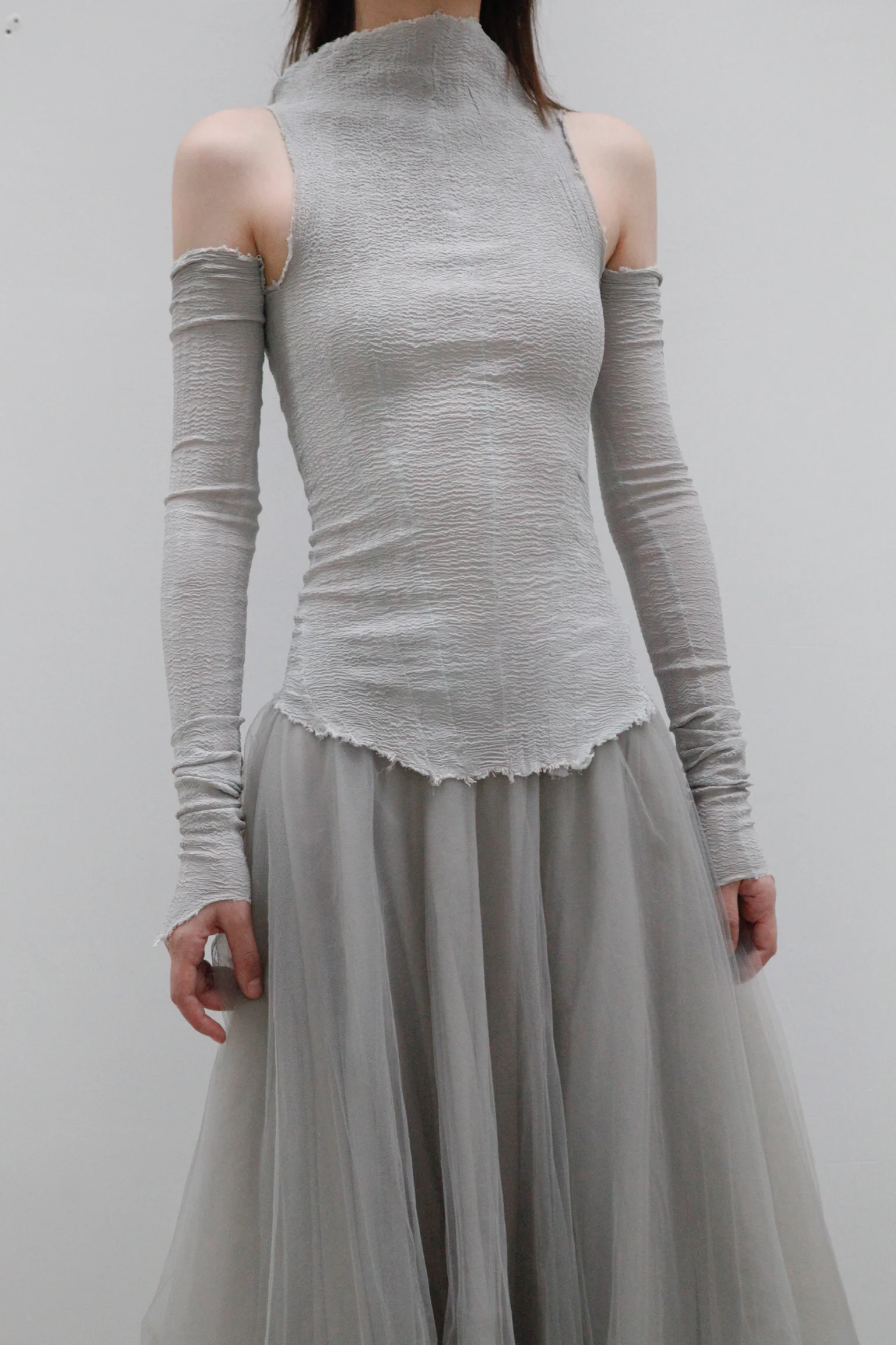 marc le bihan off shoulder long sleeve top 26958 E23 gray - Image 2