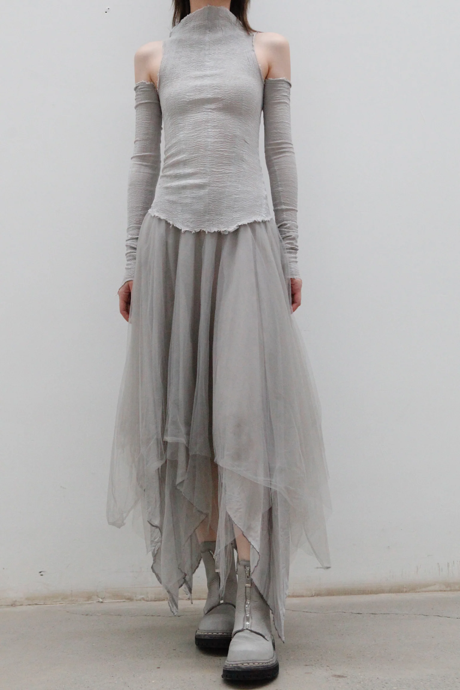 marc le bihan off shoulder long sleeve top 26958 E23 gray - Image 4
