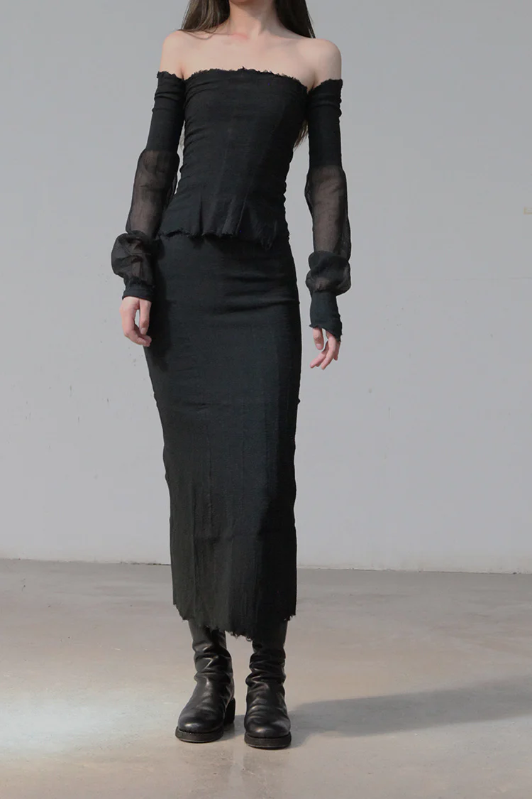 marc le bihan puff sleeve off-the-shoulder top 26918-E21 BLACK black - Image 6