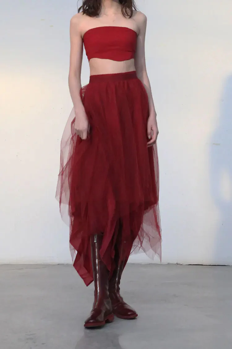 Marc Le Bihan 2590 Collection of Triple Tulle Silk Skirts Handmade in France MLB-2590-HONG Red - Image 5