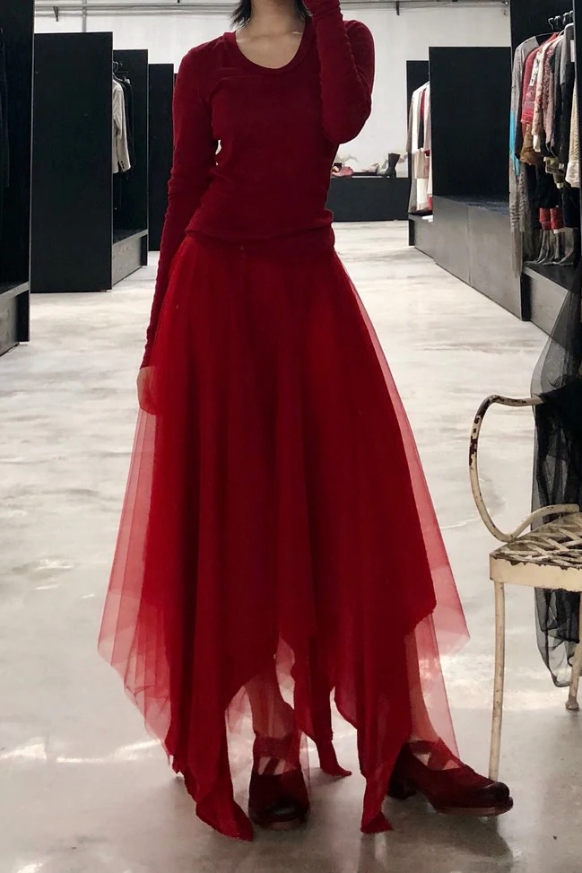 Marc Le Bihan Fake Two-piece Dress Series Three-layer Gauze Silk Skin-friendly Hand-made Plant Dyeing Daily MLB-2832-HONG Red - Image 10