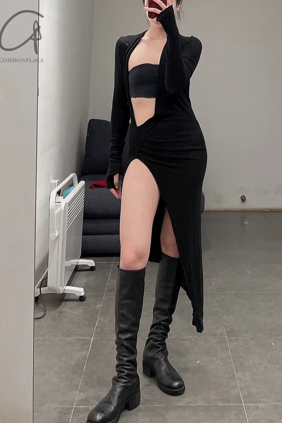 Marc Le Bihan Asymmetric Slit T-shirt Dress MLB-2870-HEI Black - Image 8