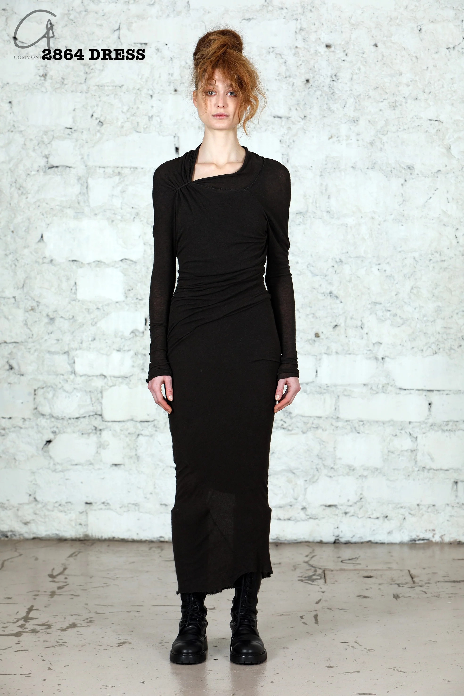 Marc Le Bihan Long-Sleeve Dress with Shoulder Ties, Collection 2864 MLB-2864-HEI, Black - Image 15